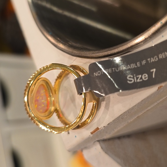 NWT 14K Gold Plated Sterling Silver Created Opal Oval Gemstone Ring, $90, size 7 - Picture 8 of 10